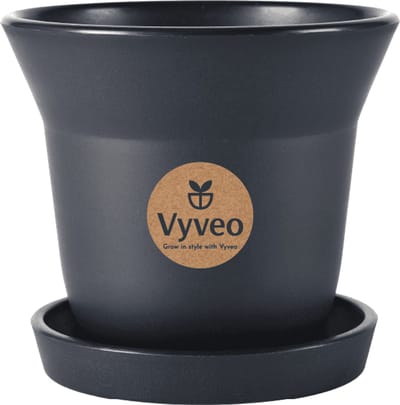 Vyveo - Bloempot Aalta met onderzetter - 13x11 - Zwart - Bloempot voor binnen en buiten - Lichtgewicht - Breukbestendig - Vorstbestendig - UV-bestendig