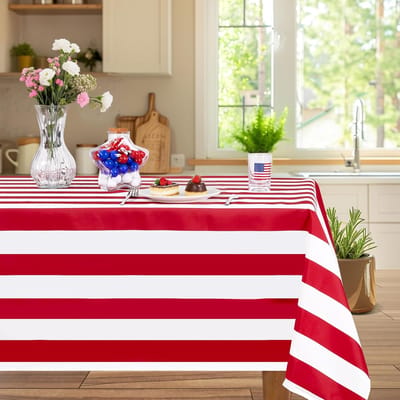 Rood Wit Gestreept Rechthoekig Tafelkleed voor Tafeldecoratie Herbruikbaar Keuken Eettafelkleed Verjaardagsfeest Bruiloft Decoraties 90x140cm