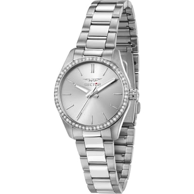 Sector 270 Just Time Kristallen Accenten Roestvrij Staal Zilveren Wijzerplaat Kwarts R3253578505 Dameshorloge zilver