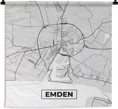 Wandkleed - Wanddoek - Kaart - Plattegrond - Duitsland - Emden - Stadskaart - 180x180 cm - Wandtapijt