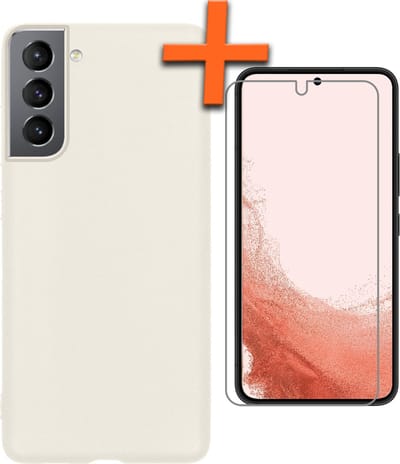 Hoes - Met Screenprotector - Geschikt voor Samsung Galaxy S22 - Sterk & Shockproof - Back Cover - Siliconen Case - Telefoon Hoes - Wit