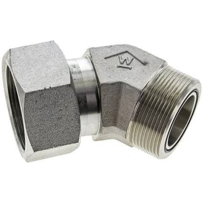 UN 2''-12 x UN 2''-12 F/M Verzinkt Stalen L-Fitting 45graden ORFS 250 Bar - Hydrauliek - FL2E-FM-EZ-200U-O45