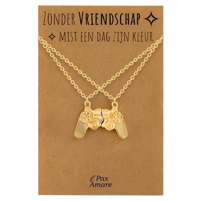 BFF Ketting voor 2 'Zonder Vriendschap mist een dag zijn kleur' - Controller - Vriendschapsketting op Cadeau Kaartje - 45cm + 5cm verstelbaar - Goudkleurig - Best Friends Hanger - Pax Amare