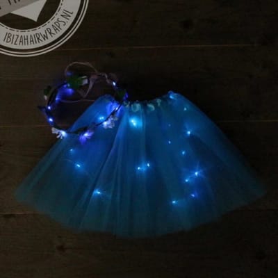 Princess dress ledlight - Tule rokje - haarband bloemen - Lampjes