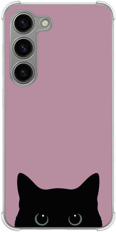 Hoesje (shockproof) geschikt voor Samsung Galaxy S23 - Zwarte kat - Extra sterke case - TPU/polycarbonaat - Print - Roze, Transparant