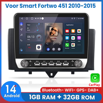 Awesafe 10.1" Carplay Android14 Autoradio - Geschikt Voor Mercedes Benz Smart Fortwo 2010 t/m 2015 - Draadloos Apple Carplay & Android Auto - 1GB + 32GB - 4 Core processor - Bluetooth & Wifi GPS Navigatie - 2010 2011 2012 2013 2014 2015