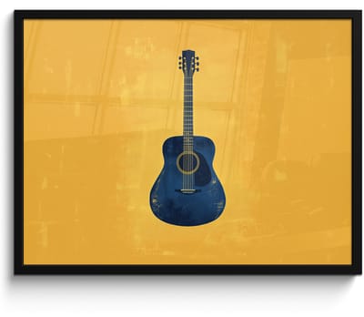 Poster in lijst - Fotolijst 70x50 cm - Posters - Gitaar - Akoestisch - Geel - Minimalistisch - Posterlijst zwart - Decoratie - Wanddecoratie woonkamer - Muurdecoratie slaapkamer
