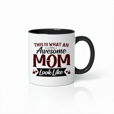 Awesome Mom Tweekleurige Koffiemok - Cadeau voor Moeder - Keramische Mok Zwart Wit