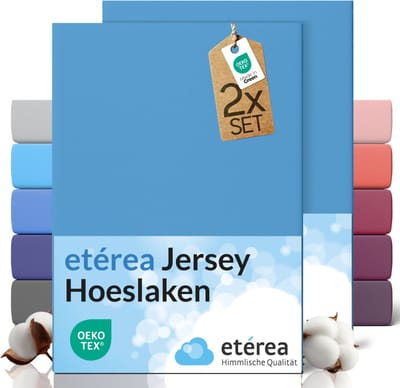 etérea Jersey hoeslaken 2-pack 100x200-120x200 cm (hoek 25 cm) 100% katoen - Lichtblauw