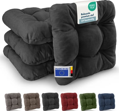 Beautissu HighLux SK – Set van 4 Premium Stoelkussen 35x35 cm Antraciet – Robuust Zitkussen UV-bestendig – 8 cm Dik – Indoor & Outdoor – Tuinkussen Balkon
