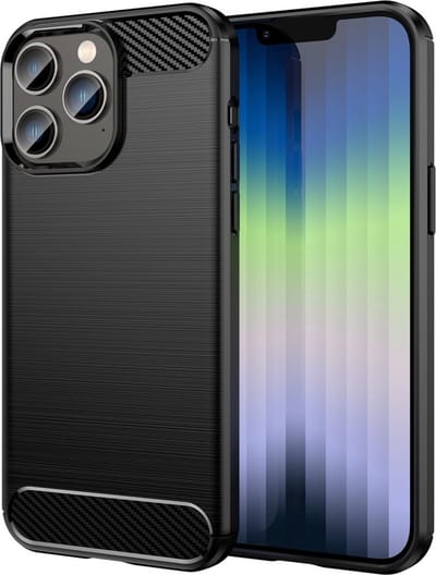 Peachy Carbon Armor TPU hoesje geschikt voor iPhone 14 Pro - zwart
