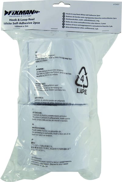 FIXMAN Witte Klittenband Rollen, Zelfklevend, 2 Stuks 100 Mm X 5 M