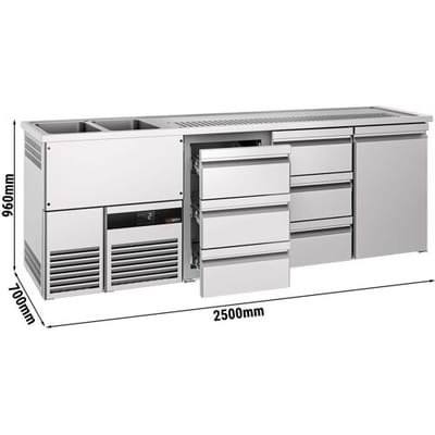 GGM Gastro Biertheke PREMIUM - 2500x700mm - 1 Tür & 6 Schubladen Zilver