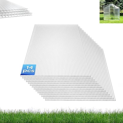 Holle-wandplaten van polycarbonaat, 14 stuks, 4 mm, 10,25 m², broeikasplaten, 60,5 x 121 cm, dubbelbrugplaten reserveplaten, geschikt voor tuinbouw en carports, UV-bestendig