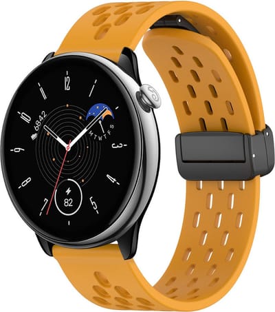 Siliconen bandje - geschikt voor Garmin Venu (2 Plus) / Venu SQ (2) / Vivomove (Style - Sport) / Vivoactive 3 / 5 / 6 / Forerunner 55 / 165 / 245 / 645 / 570 - 42mm - okergeel