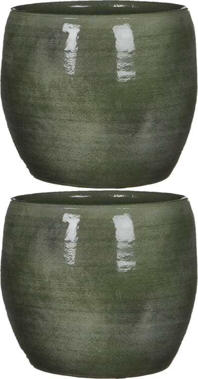 Mica Decorations Bloempot - 2x stuks - glanzend groen - keramiek - 18 x 18 cm - plantenpotten binnen