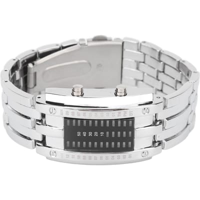 LED Horloge Unieke Binaire Tijdweergave Bolle Boogstructuur Waterdicht LED Polshorloge zilver