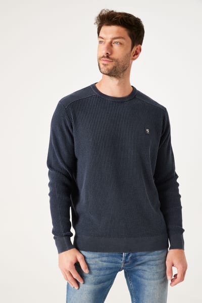 GARCIA Heren Effen Trui Blauw Lange mouw
