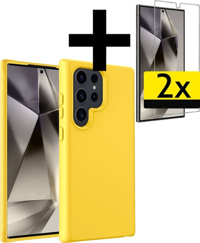 Hoesje - Met 2x Screenprotector - Geschikt voor Samsung Galaxy S24 Ultra - Sterk & Shockproof - Back Cover - Siliconen Case - Telefoon Hoes - Telefoonhoesjes - Geel