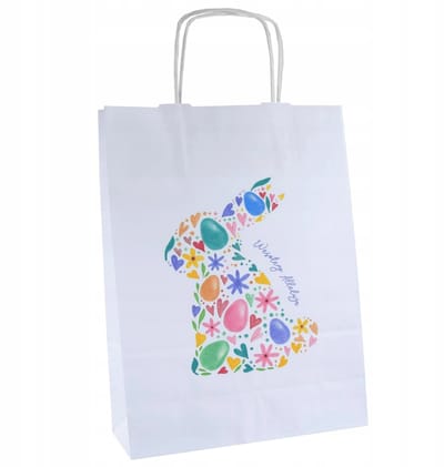 Paas papieren tas met konijn print - 24x10x32 cm - Cadeauverpakking