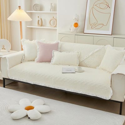 Witte bankkussen voor alle seizoenen, antislip katoen, zomer Koreaans crème stijl kussenhoes, eenvoudige hoesdoek 70*70