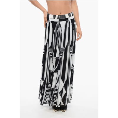 Geplooide longuetterok met geometrische print in zwart-wit