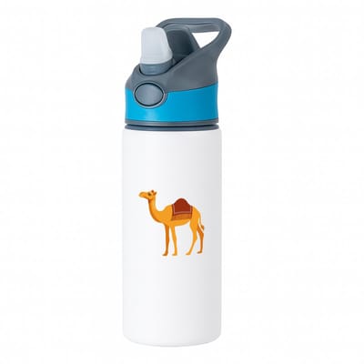 Hacebo® - Kamelen waterfles met rietje blauw - Alpaca - Dieren liefhebbers - Dieren - dromedaris - water fles - 650ML