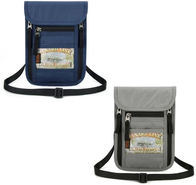 Nektasje - 2 Stuks - Anti Skim RFID Signaal Blokkering - Reisportemonnee met 3 Vakken en Ritssluiting - Nektasje voor Paspoort - Oxford-stof - Paspoorttasje - Voor dames en heren - Waterafstotend - Nektasje voor op reis en vakantie - Blauw, Grijs