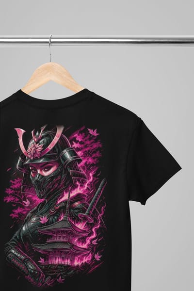 Oversized shirt - Neon Samurai - Wurban Wear | Draak | Anime streetwear | Asian streetwear | Streetwear | Geisha | Techno outfit | Fantasy shirt | Gym shirt | y2k | Tattoo | Urban | Grote maten | Japanese mythology | Samurai | Zwart