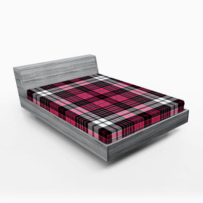ABAKUHAUS geruit hoeslaken, geometrisch oud tartanpatroon, zachte decoratieve stof met elastische band, 160 x 200 cm, roze-zwart-wit