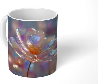 Mok - Koffiemok - Bloem - Transparant - Pastelkleuren - Druppels - Mokken - 350 ML - Beker - Koffiemokken - Theemok