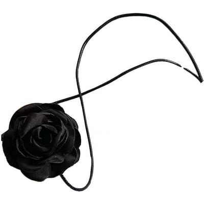 Ras du cou rose en cuir PU décoratif élégant petit ras du cou fleur rose pour femmes rendez-vous noir black