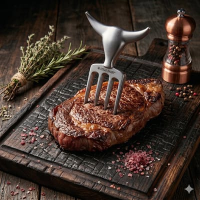 Steak Champ Bull Fork Vleesvork – 390g massief metaal – Voor tillen, trancheren en pulled pork – Vaatwasserbestendig