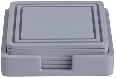 Onderzetters - Set van 6 - Antislip siliconenmatten - Drankonderzetters - Koffie-bieronderzetters - Home-Bar - Vierkant - Grijs