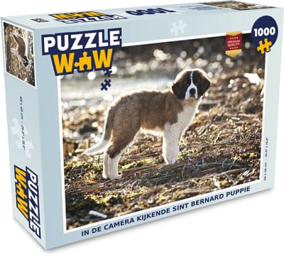 Puzzel In de camera kijkende Sint Bernard puppie - Legpuzzel - Puzzel 1000 stukjes volwassenen