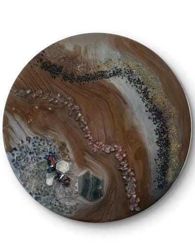 Sev Art Gallery Crystal Alchemy - Handgemaakt Kunstwerk - Natuursteen - Epoxy - Granaat Amethist Rozenkwarts Kwarts 55 cm