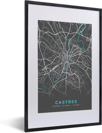 Fotolijst incl. Poster - Castres - Frankrijk - Plattegrond - Kaart - Stadskaart - 40x60 cm - Posterlijst