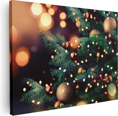 Artaza Canvas Schilderij Kerstverlichting - 40x30 cm - Klein - Muurdecoratie Woonkamer - Wanddecoratie Kerstboom - Schilderijen Op Canvas