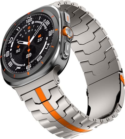 Titanium bandje - schakelbandje - geschikt voor Samsung Galaxy Watch Ultra (47mm) / Ultra 2025 (47mm) - titanium-oranje