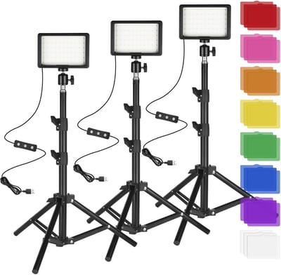 Azomor® Dimbare LED-videolamp set met statief en kleurfilters voor creatieve opnames