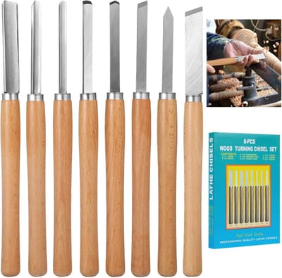 Houtdraaibank Gereedschap - Houtbewerkingsbeitels - Houtdraaien - 8-delige set - 38 x 26 x 4 cm - Hout Zilver