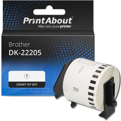 PrintAbout huismerk Etiket DK-22205 Zwart op wit (62 mm) Geschikt voor Brother