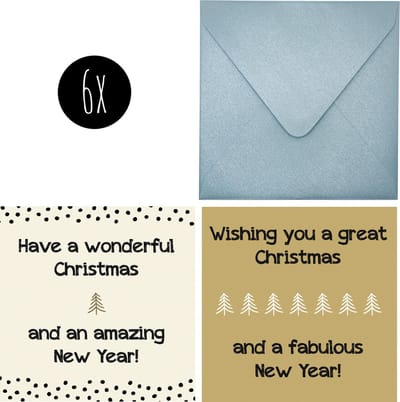 6 luxe kerstkaarten | LIEVE KERST | set kaarten met zilvergrijze enveloppen | Wonderful Christmas & Amazing New Year