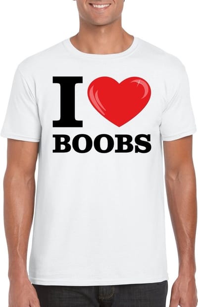 I love boobs t-shirt wit heren S