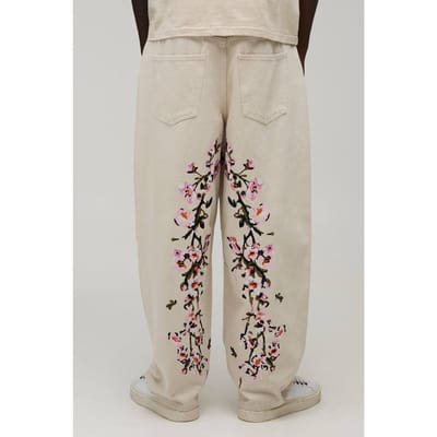 Jeans Met Ballonpasvorm En Geborduurd Bloemenpatroon | Ecru | Size 30R