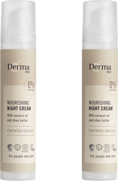 Derma Eco Nachtcreme - Parfumvrij - met Sheaboter en Kokosolie - AllergyCertified - 2 x 50 ml