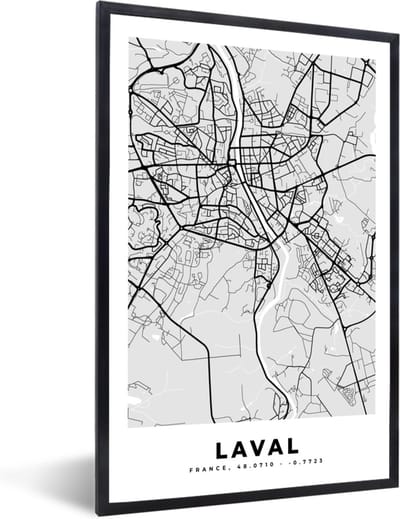 Fotolijst incl. Poster - Kaart - Stadskaart - Laval - Plattegrond - Frankrijk - 40x60 cm - Posterlijst