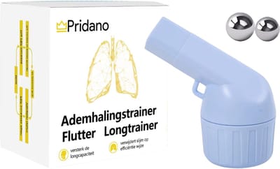 Flutter voor vastzittend slijm - ademhalingstrainer - longtrainer - LUXE variant - INCL 2 ballen - Zwaarte verstelbaar - COPD