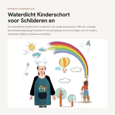 Dailygoods- Schilderschort Kind - Waterdicht - Kinderschort - Schildersschort - Koken - Elastische Manchetten - Modieus Kleurblokkeringsdesign