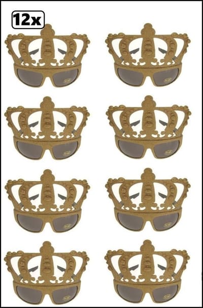 12x Bril glittergoud kings - koning king prins bril goud carnaval thema feest landen festival willem